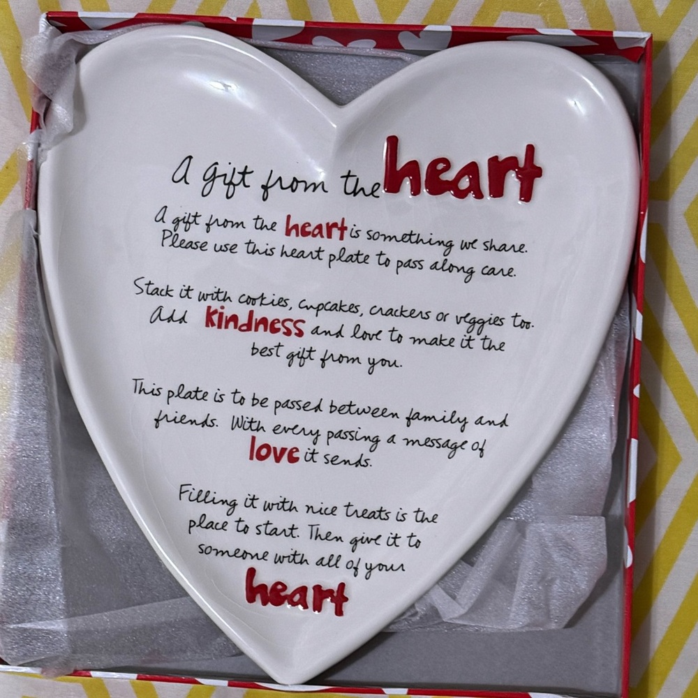 Heart Plate Ceramic Serving Dish in White and Red